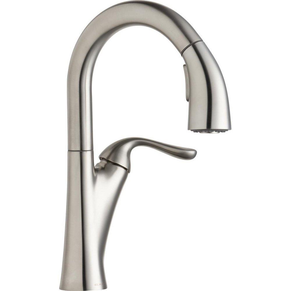 Elkay Lustrous Steel 1-Hole Pull-Down Spray Faucet with Single Lever Handle 
