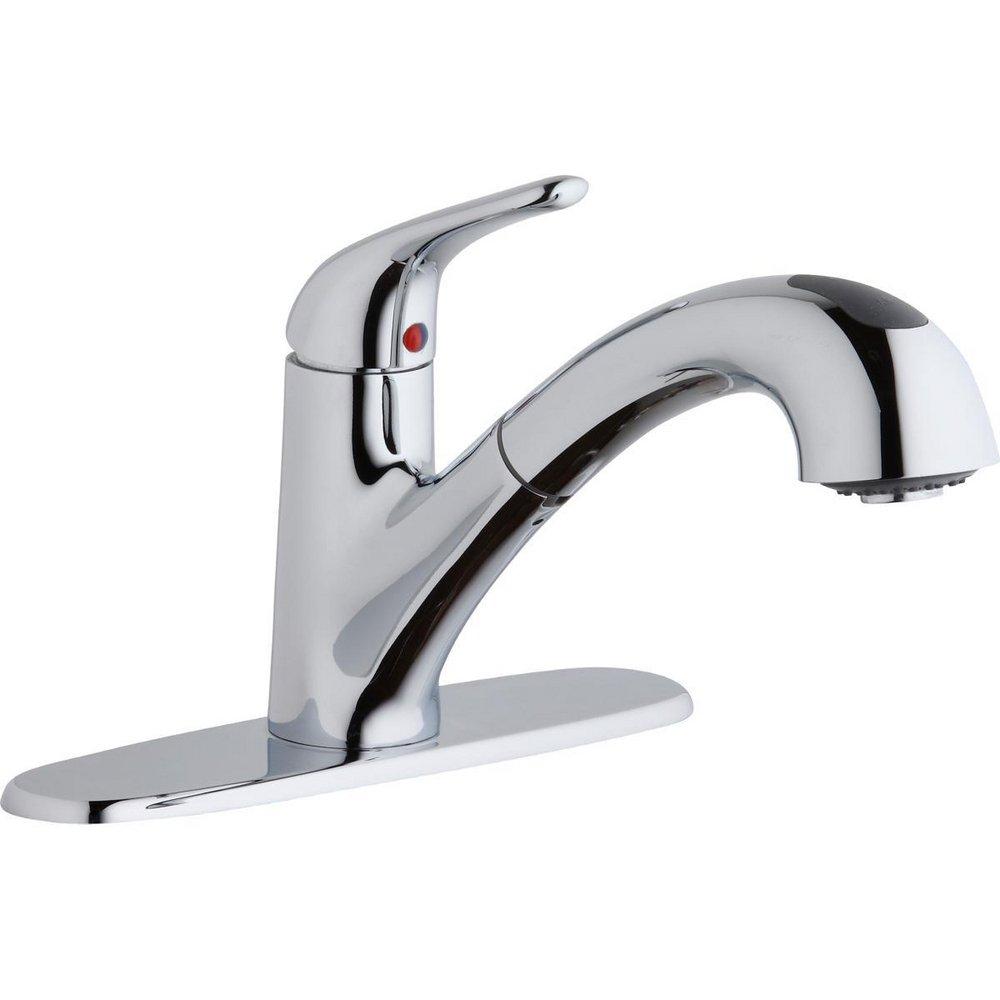 Elkay Polished Chrome Single Handle Pull Out Kitchen Faucet 
