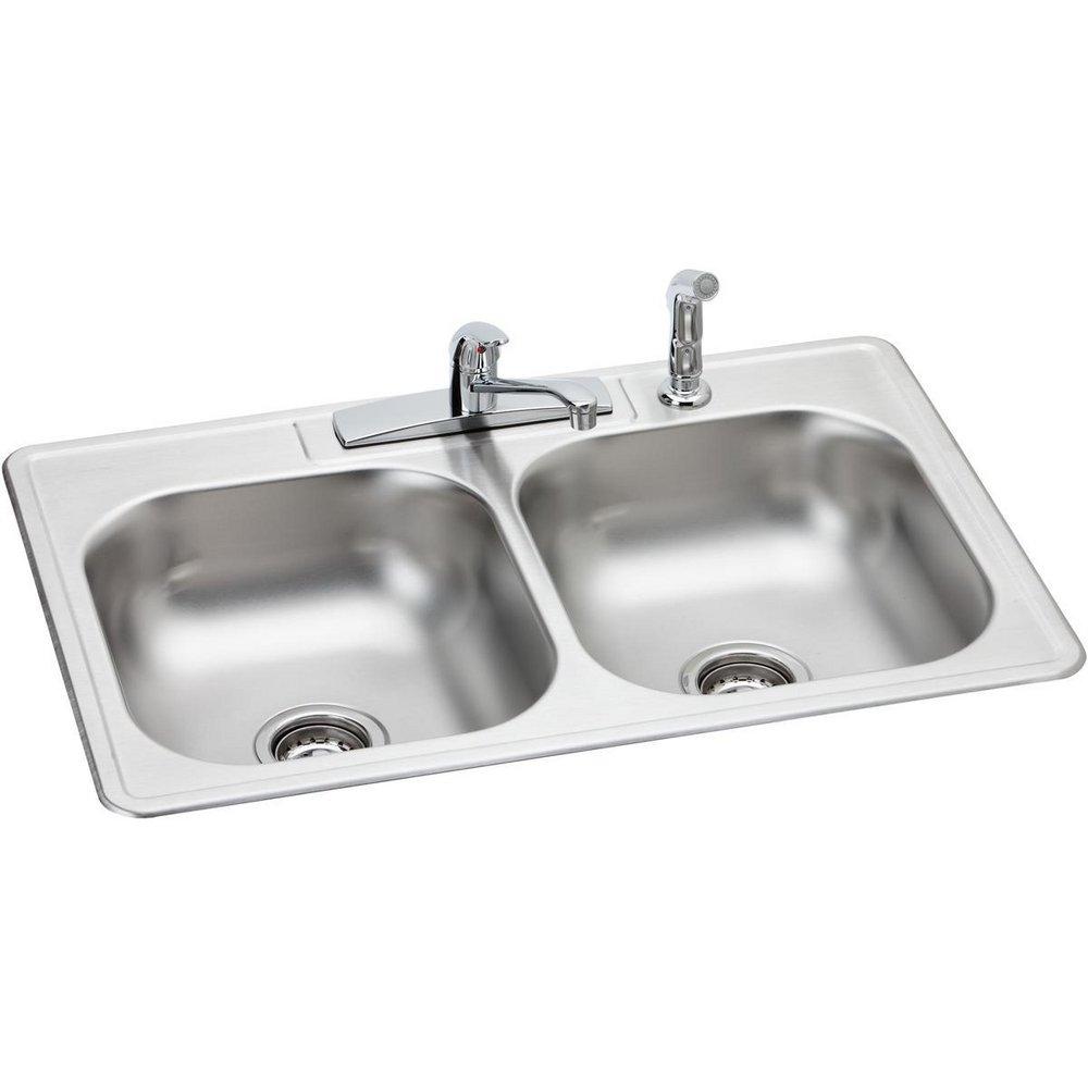 Kingsford Satin 33 x 22 in. 4 Hole Stainless Steel Double Bowl Drop-in Kitchen Sink 