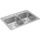 33 x 22 in. Stainless Steel Double Bowl 1 Hole Stainless Steel Kitchen Sink with Center Drain in Satin Stainless Steel