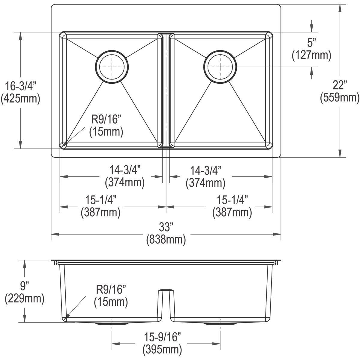 Dayton Elite Satin 33 x 21-1/4 in. Stainless Steel Double Bowl Drop-in Kitchen Sink in Elite Satin 