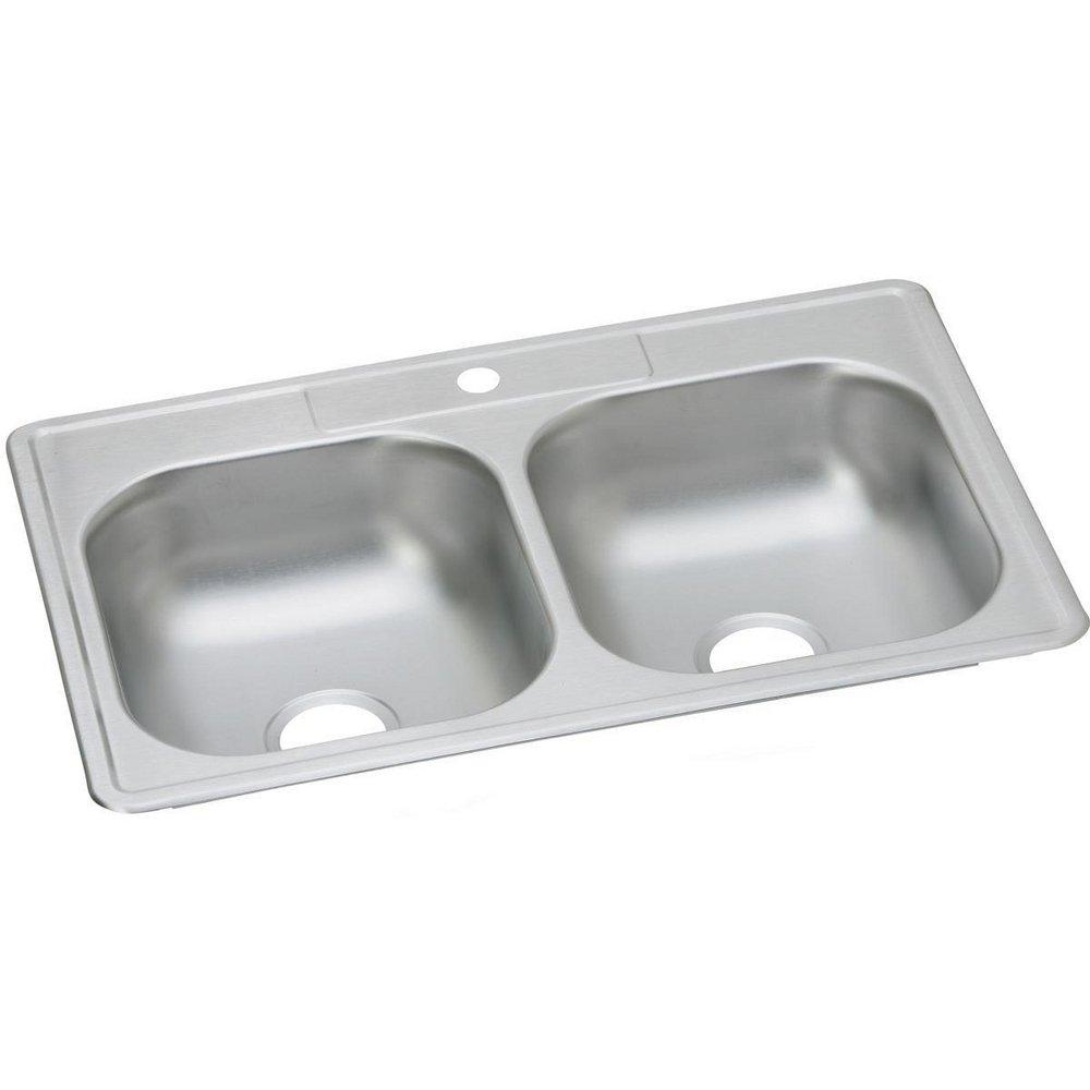 Dayton Satin 33 x 21-1/4 in. Stainless Steel Double Bowl Drop-in Kitchen Sink in Satin 