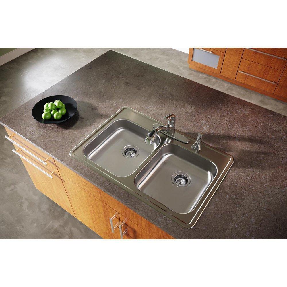 Dayton Satin 33 x 22 in. Stainless Steel Double Bowl Drop-in Kitchen Sink in Satin 