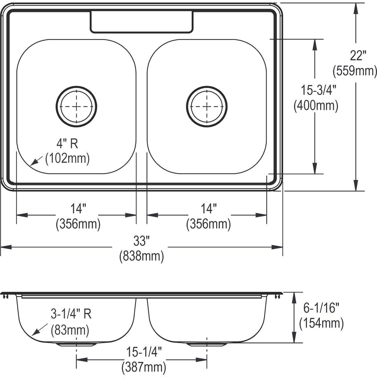 Kingsford Satin 1 Hole Double Bowl Top Mount Stainless Steel Kitchen Sink 