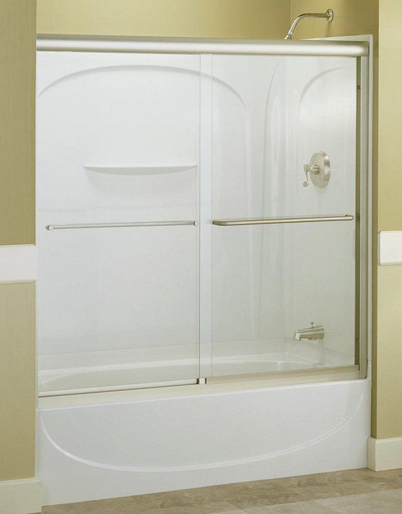 Sterling Nickel Frameless Sliding Bath Door with Frosted Clear Glass 
