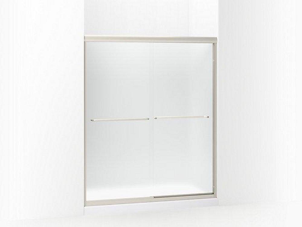 Sterling Nickel Frameless Sliding Shower Door with Frosted Clear Glass 