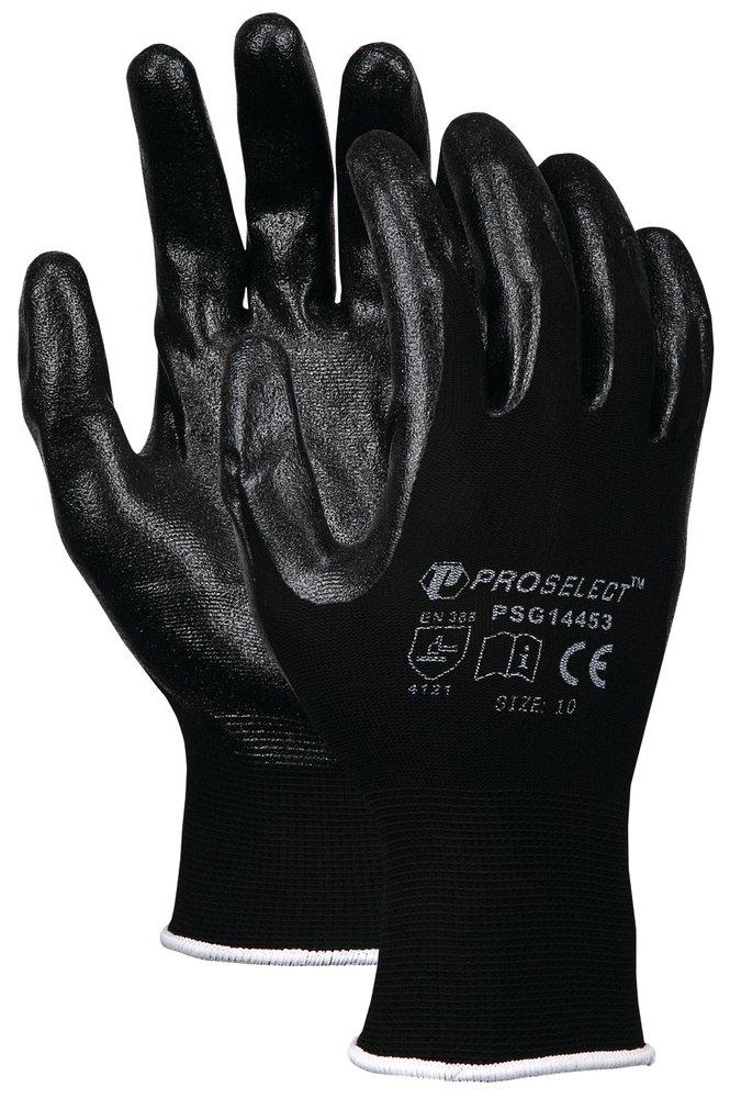 PROSELECT&reg; Black Nitrile Foam Rubber Reusable Waterproof Glove in Black 