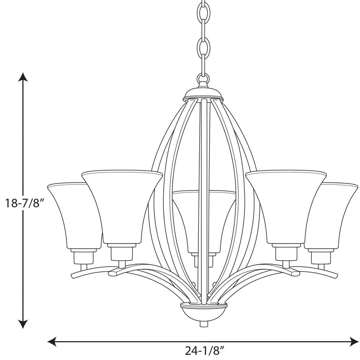 Progress Lighting Brushed Nickel 5 Light 100W Chandelier Fluted Glass 
