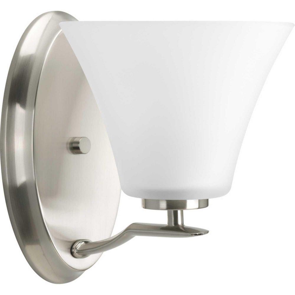 Progress Lighting Brushed Nickel 7-1/4 x 9 in. 100W 1-Light Medium E-26 Incandescent Vanity Fixture with Etched Glass 