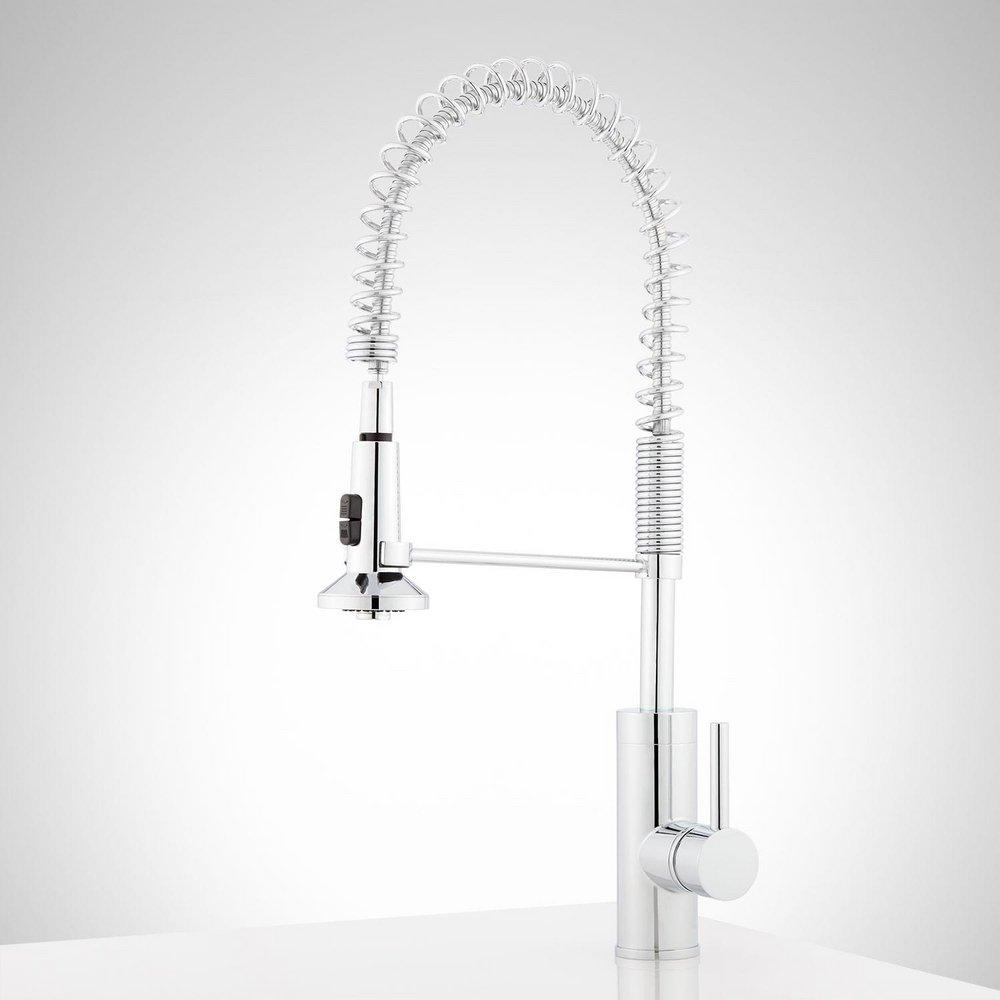 Signature Hardware Polished Chrome Single Handle Kitchen Faucet with Pull Down Spring Spout 
