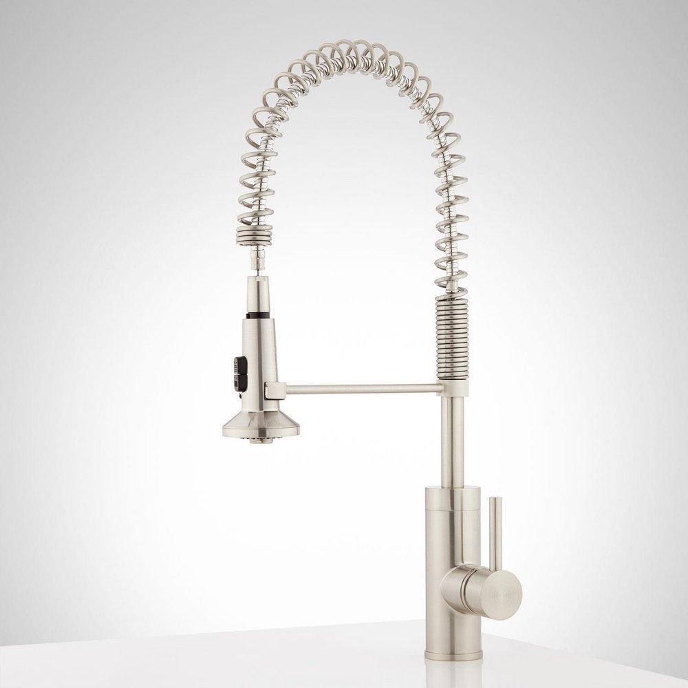 Signature Hardware Stainless Steel Single Handle Kitchen Faucet with Pull Down Spring Spout 
