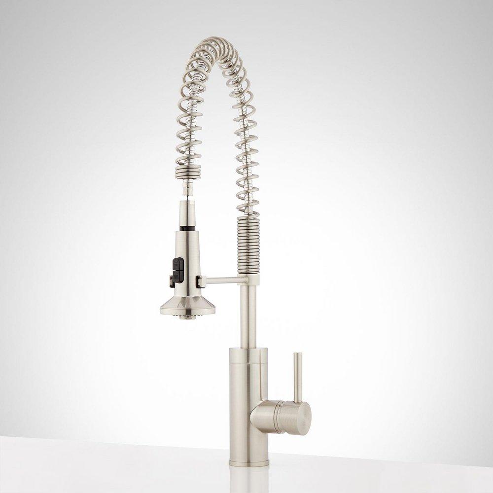 Signature Hardware Stainless Steel Single Handle Kitchen Faucet with Pull Down Spring Spout 
