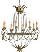 34 in. 60W 1-Tier 8-Light Incandescent Traditional Chandelier in Etruscan with Gold Leaf