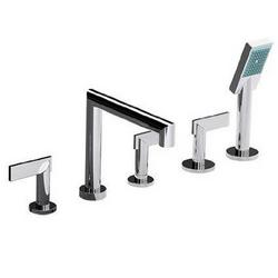 1.8 gpm Deck Mount Roman Tub Faucet Trim with Triple Lever Handle in Polished Nickel - Natural