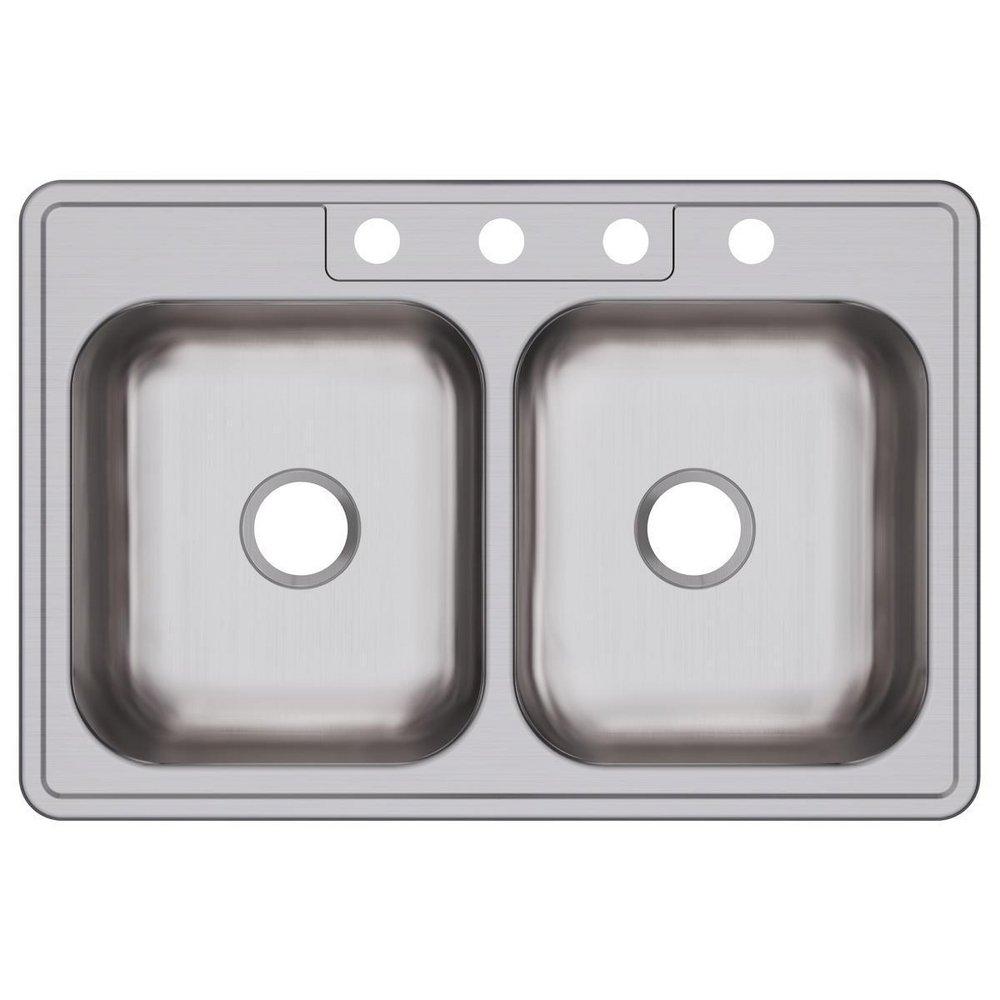 Dayton Satin 33 x 22 in. 4 Hole Stainless Steel Double Bowl Drop-in Kitchen Sink 