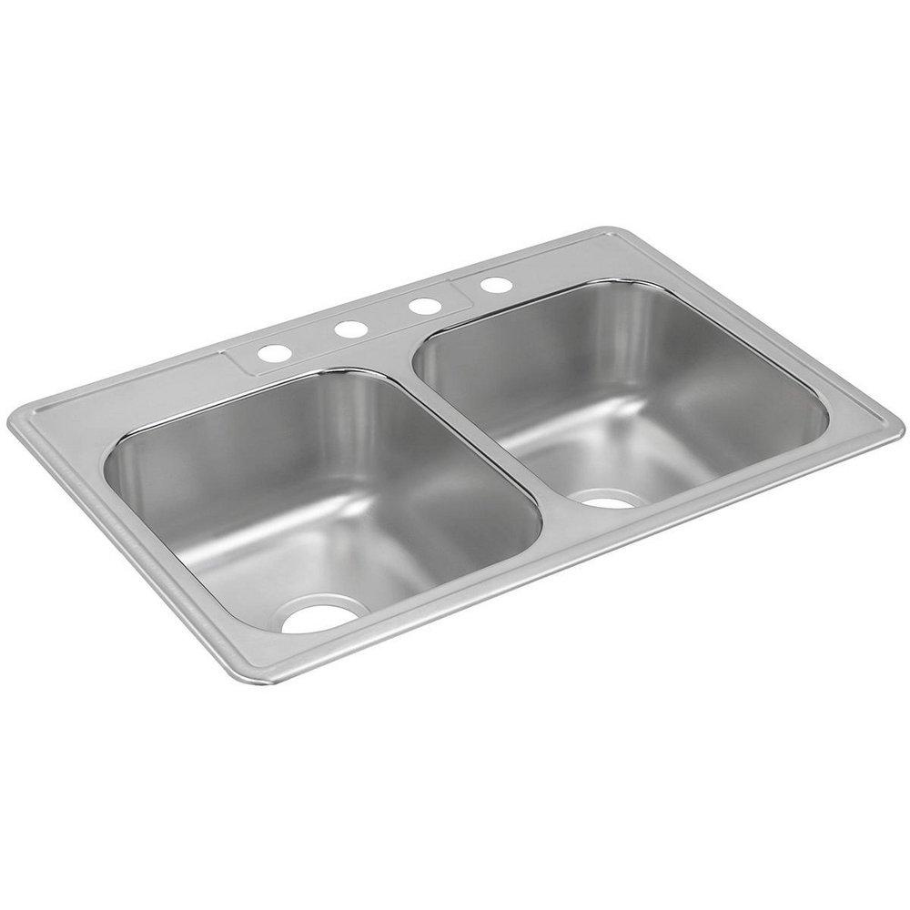 Dayton Satin 33 x 22 in. 4 Hole Stainless Steel Double Bowl Drop-in Kitchen Sink 
