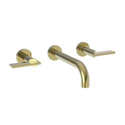 Two Handle Wall Mount Bathroom Sink Faucet in Uncoated Polished Brass - Living Lever Handle