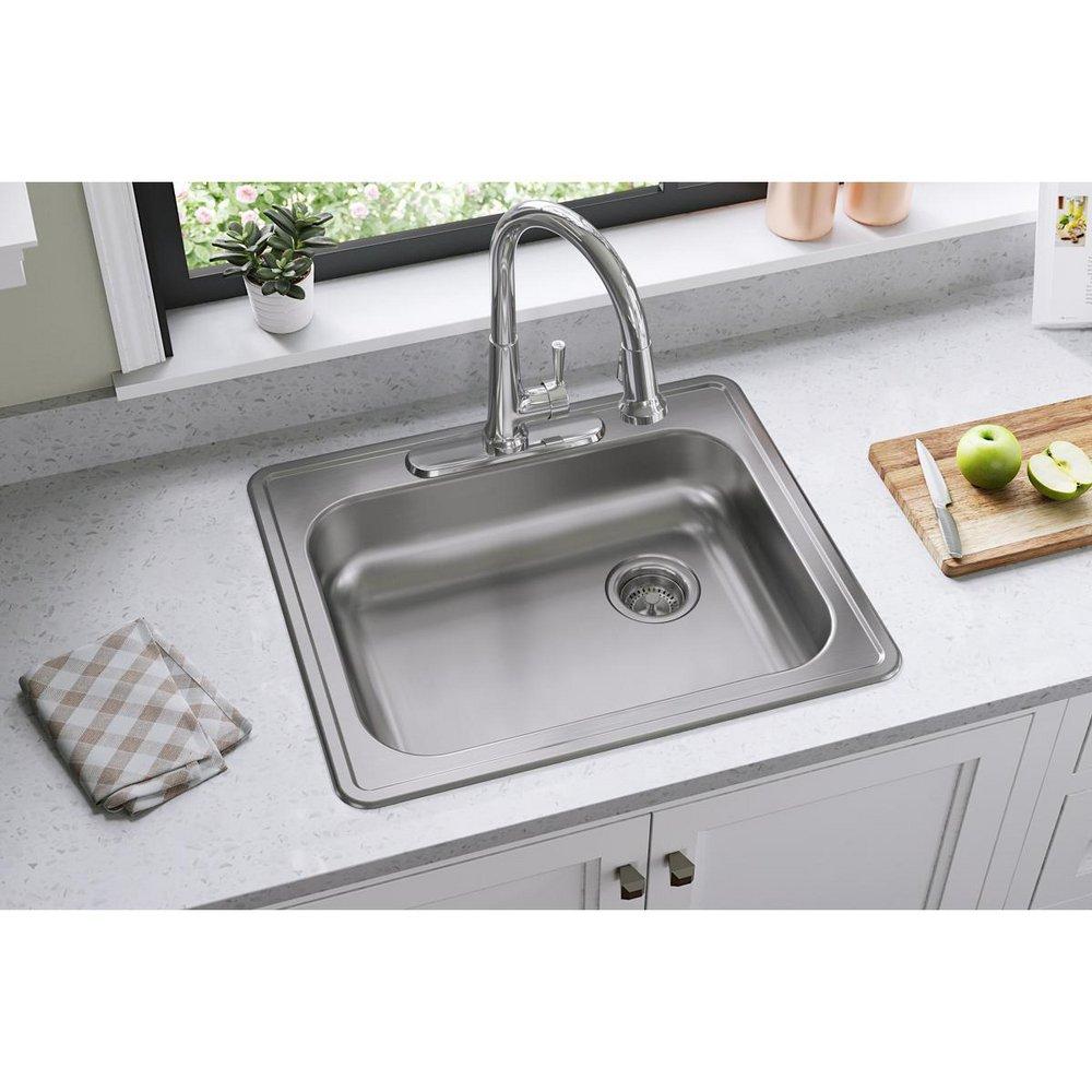 Dayton Satin 25 x 21-1/4 in. Stainless Steel Single Bowl Drop-in Kitchen Sink in Satin 
