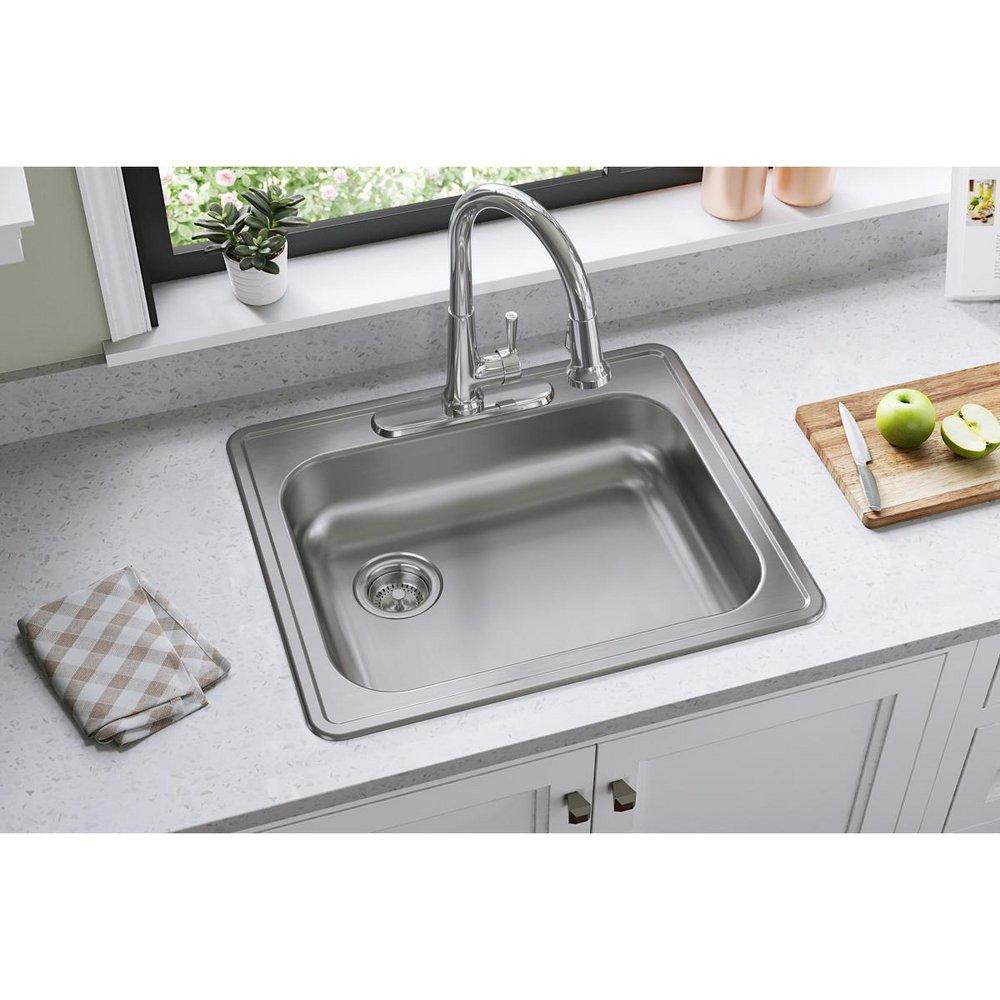 Dayton Satin 25 x 21-1/4 in. Stainless Steel Single Bowl Drop-in Kitchen Sink in Satin 