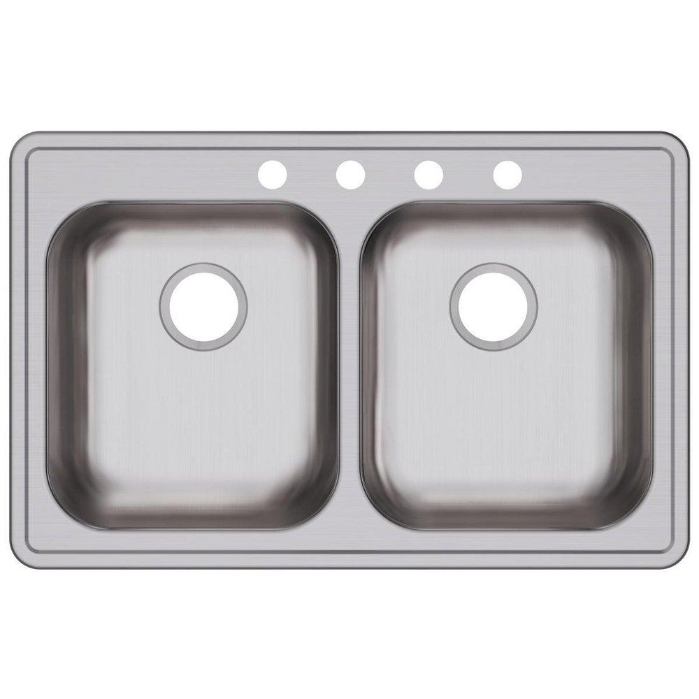 Dayton Satin 33 x 21-1/4 in. Stainless Steel Double Bowl Drop-in Kitchen Sink in Satin 