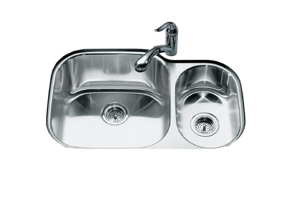 KOHLER Stainless Steel 30-3/4 x 20-1/8 in. No Hole Double Bowl Undermount Kitchen Sink 