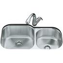 KOHLER Stainless Steel 35-1/8 x 20-1/8 in. Stainless Steel Double Bowl Undermount Kitchen Sink with Sound Dampening 