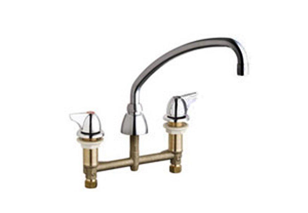 Chicago Faucets Chrome Plated 3-Hole Hot and Cold Water Sink Faucet with Single Wing Handle 