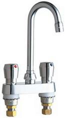 1.5 gpm Hot and Cold Water Metering Sink Faucet with Double Push Handle in Polished Chrome