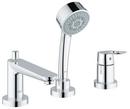 Single Lever Handle 3-Hole Roman Tub Faucet with Hand Shower in Starlight Polished Chrome