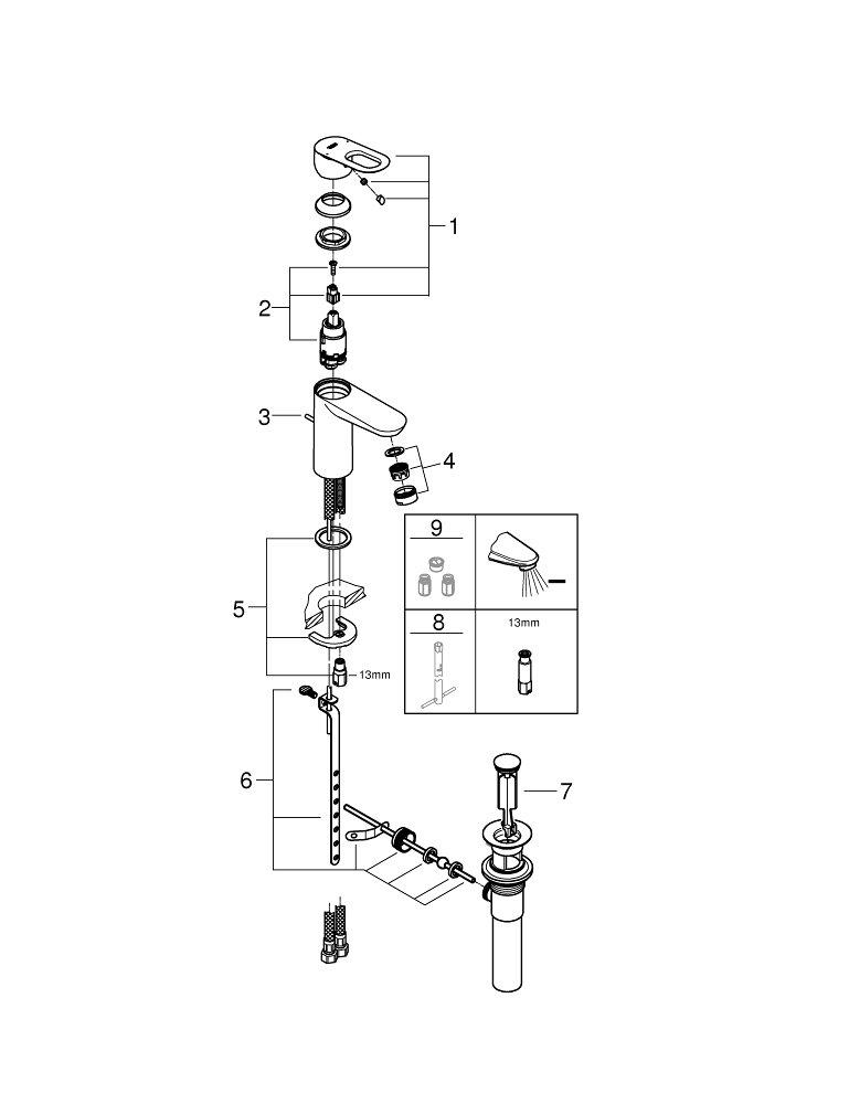 GROHE StarLight&reg; Polished Chrome Single Handle Monoblock Bathroom Sink Faucet 