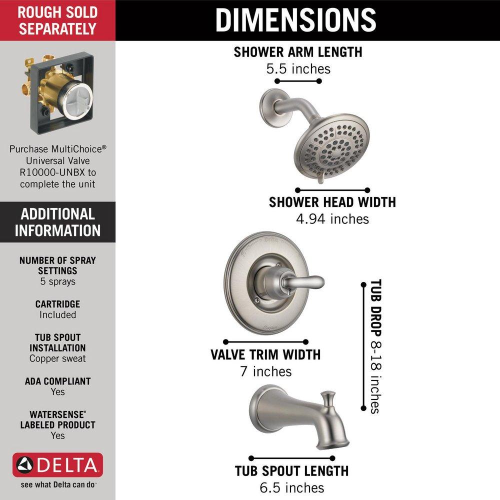 Delta Faucet Brilliance&reg; Stainless Single Handle Multi Function Bathtub & Shower Faucet (Trim Only) 