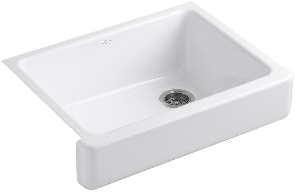 KOHLER White 29-1/2 x 21-9/16 in. Cast Iron Single Bowl Farmhouse Kitchen Sink with Short Apron 