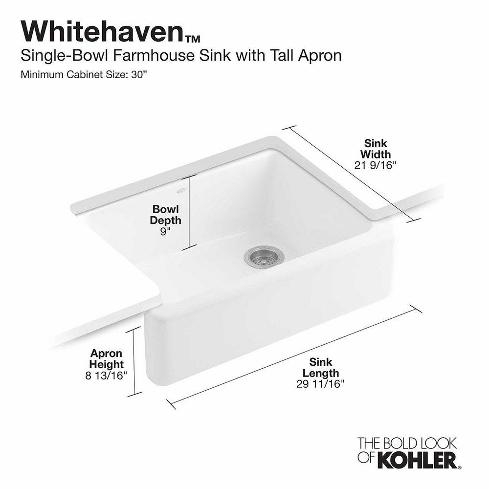 KOHLER White 29-11/16 x 21-9/16 in. Cast Iron Single Bowl Farmhouse Kitchen Sink with Tall Apron 