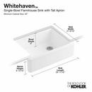 KOHLER White 29-11/16 x 21-9/16 in. Cast Iron Single Bowl Farmhouse Kitchen Sink with Tall Apron 