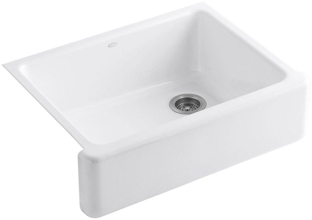 KOHLER White 29-11/16 x 21-9/16 in. Cast Iron Single Bowl Farmhouse Kitchen Sink with Tall Apron 