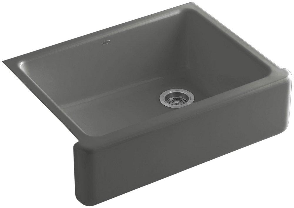 KOHLER Thunder&trade; Grey 29-11/16 x 21-9/16 in. Cast Iron Single Bowl Farmhouse Kitchen Sink with Tall Apron 