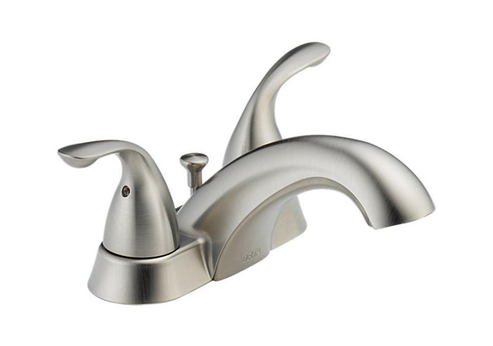 Delta Faucet Brilliance&reg; Stainless Two Handle Centerset Bathroom Sink Faucet with Pop-Up Drain Assembly 