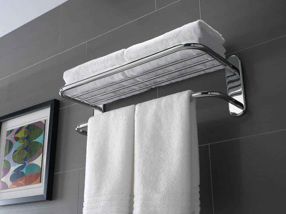 Delta Faucet Chrome 24 in. Brass Towel Shelf with Single Bar Concealed Mounting 