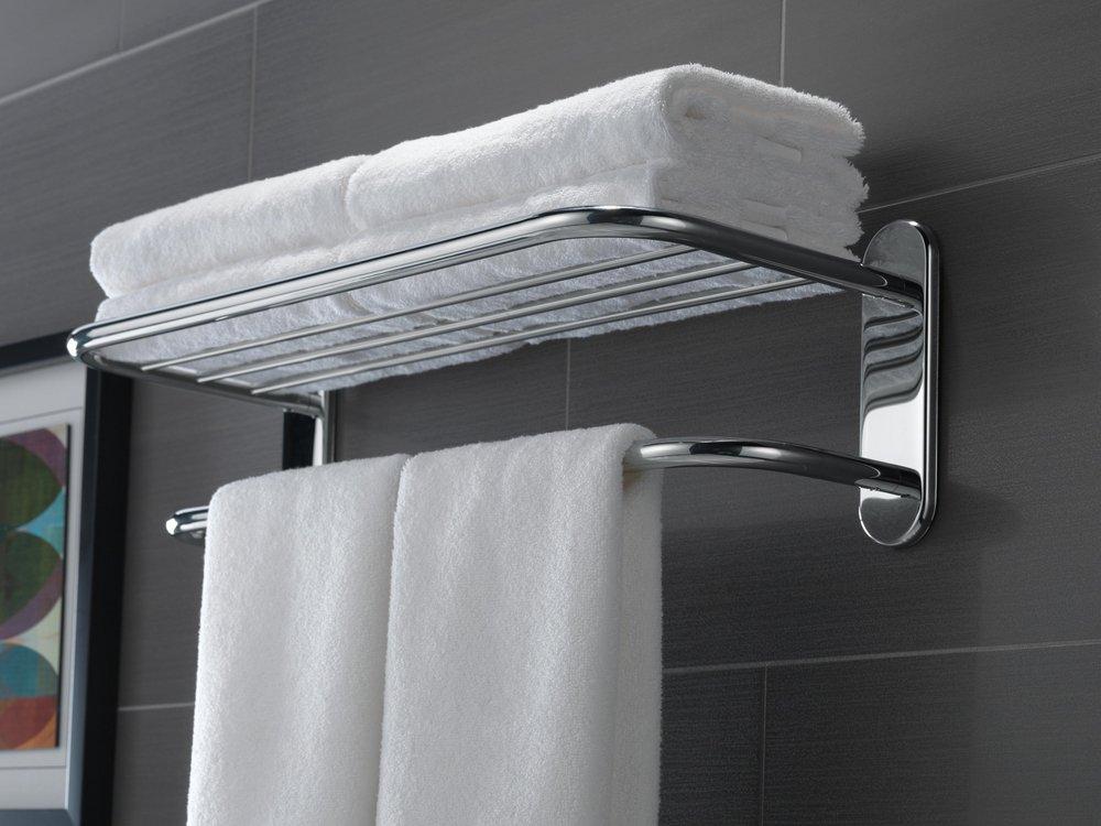 Delta Faucet Chrome 24 in. Brass Towel Shelf with Single Bar Concealed Mounting 