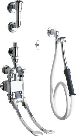 Two Metering Handle Wall Mount Service Faucet in Polished Chrome