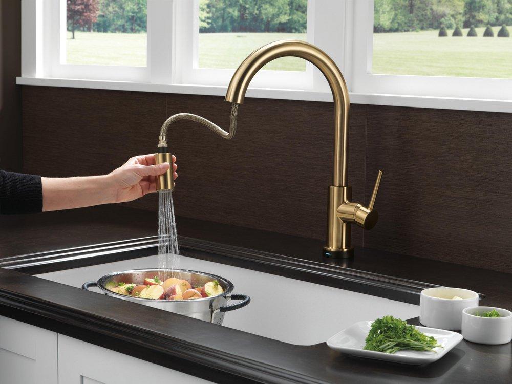 Delta Faucet Champagne Bronze Single Handle Pull Down Touch Activated Kitchen Faucet 