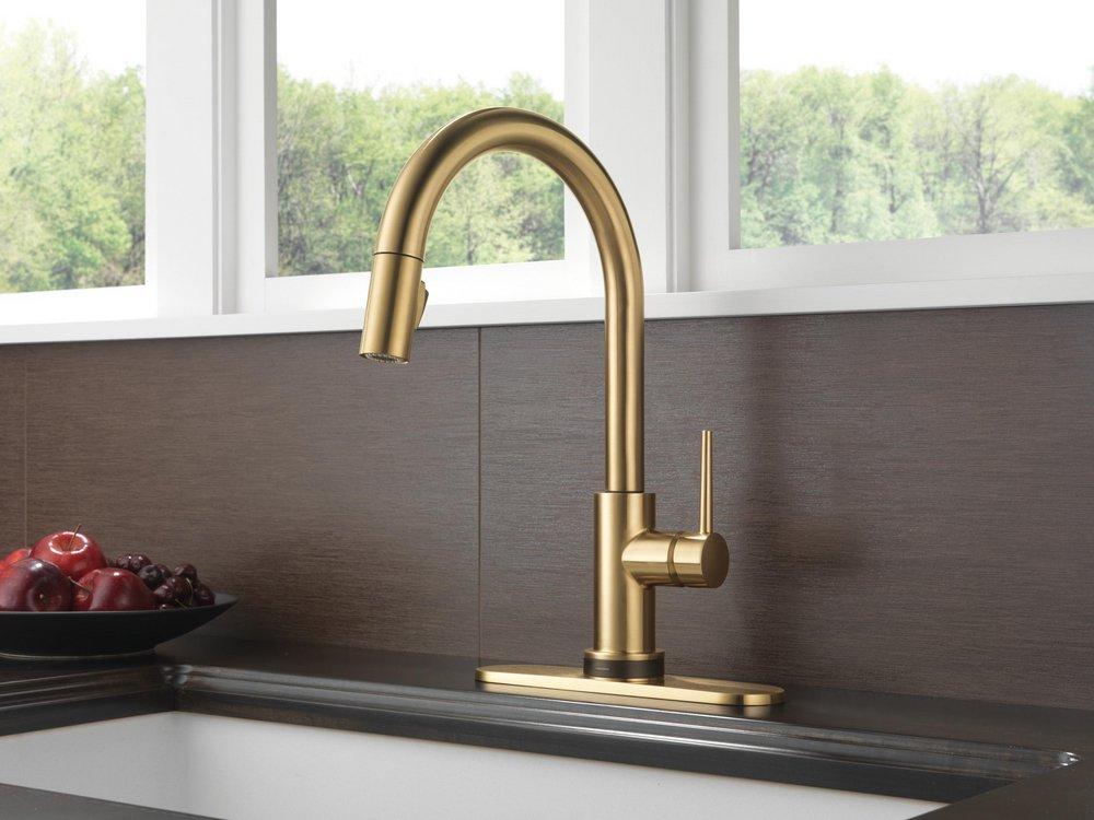 Delta Faucet Champagne Bronze Single Handle Pull Down Touch Activated Kitchen Faucet 