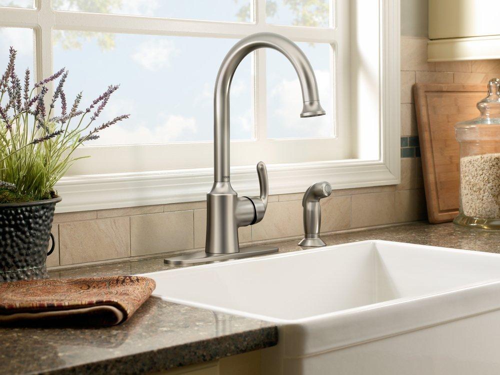 Moen Spot Resist Stainless 1.5 gpm Single Lever Handle Kitchen Sink Faucet 3/8 in. Compression Connection 