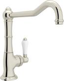 1-Hole Kitchen Faucet with Single Porcelain Lever Handle and Extended Spout in Polished Nickel