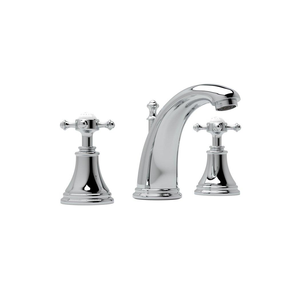 Perrin & Rowe&reg; Polished Chrome 3-Hole Deckmount Widespread Lavatory Faucet with Double Cross Handle 