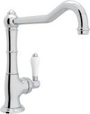1-Hole Kitchen Faucet with Single Porcelain Lever Handle and Extended Spout in Polished Chrome