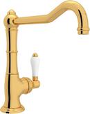 1-Hole Kitchen Faucet with Single Porcelain Lever Handle and Extended Spout in Inca Brass