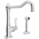 1-Hole Kitchen Faucet with Single Porcelain Lever Handle, Sidespray and Extended Spout in Polished Chrome