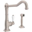 1-Hole Kitchen Faucet with Single Porcelain Lever Handle, Sidespray and Extended Spout in Satin Nickel