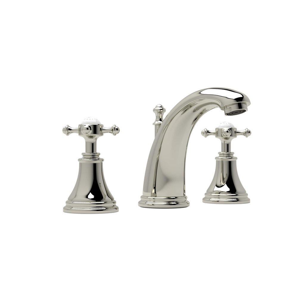 Perrin & Rowe&reg; Polished Nickel 3-Hole Deckmount Widespread Lavatory Faucet with Double Cross Handle 